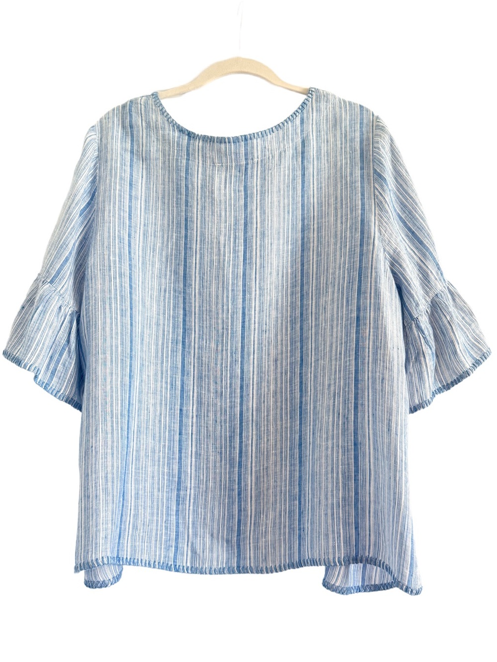 Tahari Linen Light Blue Striped Ruffle Sleeve Top 1X - Picture 9 of 10
